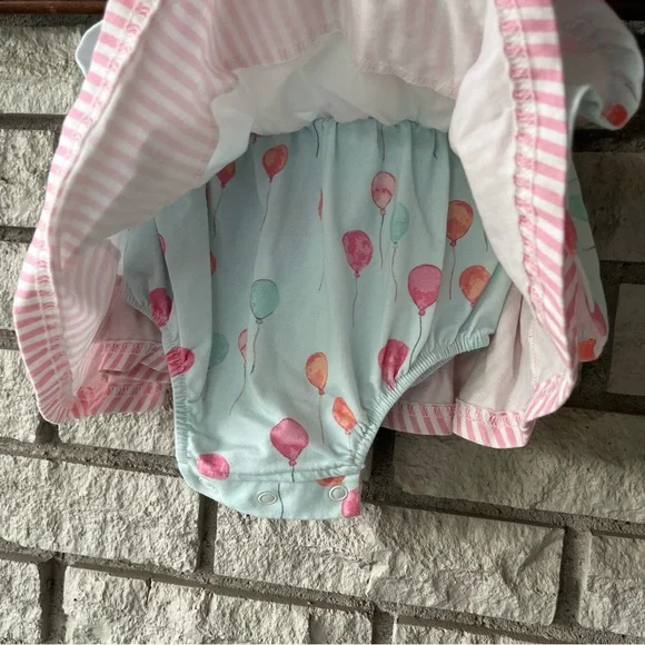 SweetHoney Light Blue Pink Balloon Printed Skirted Bodysuit Size 12 Months